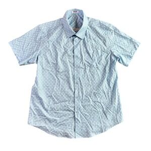 COOFANDY Mens Large Light‎ Blue Geometric Diamond Print Short Sleeve Button Up